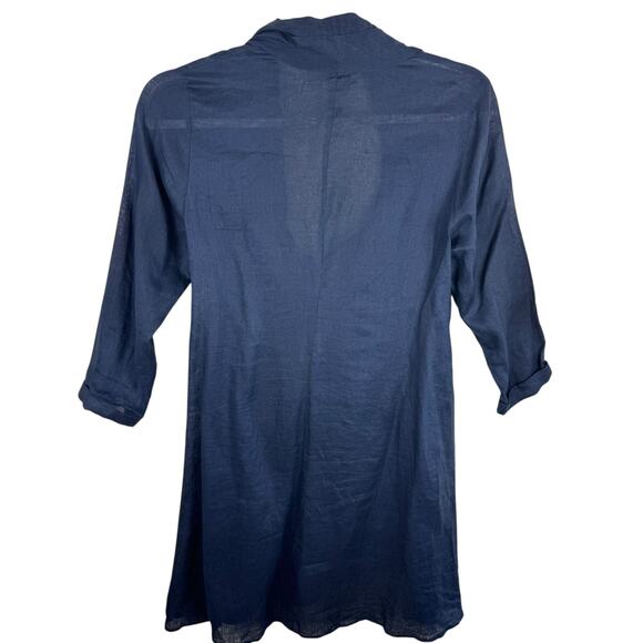 Soft Surroundings 100% Linen Navy Blue Long Sleeve Cowl Neck Wrap Dress Size PL - Picture 2 of 7